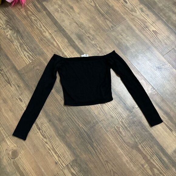Wilfred Free Black Long Sleeve Square Neck Crop Top Size XS Cropped - Picture 1 of 3